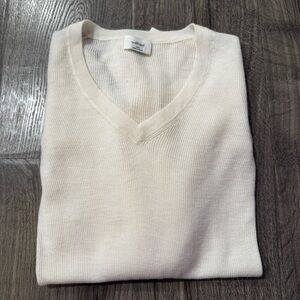 Wilfred V-Neck Sweater in Cream ivory 2XS XXS 100% wool ribbed thumb holes